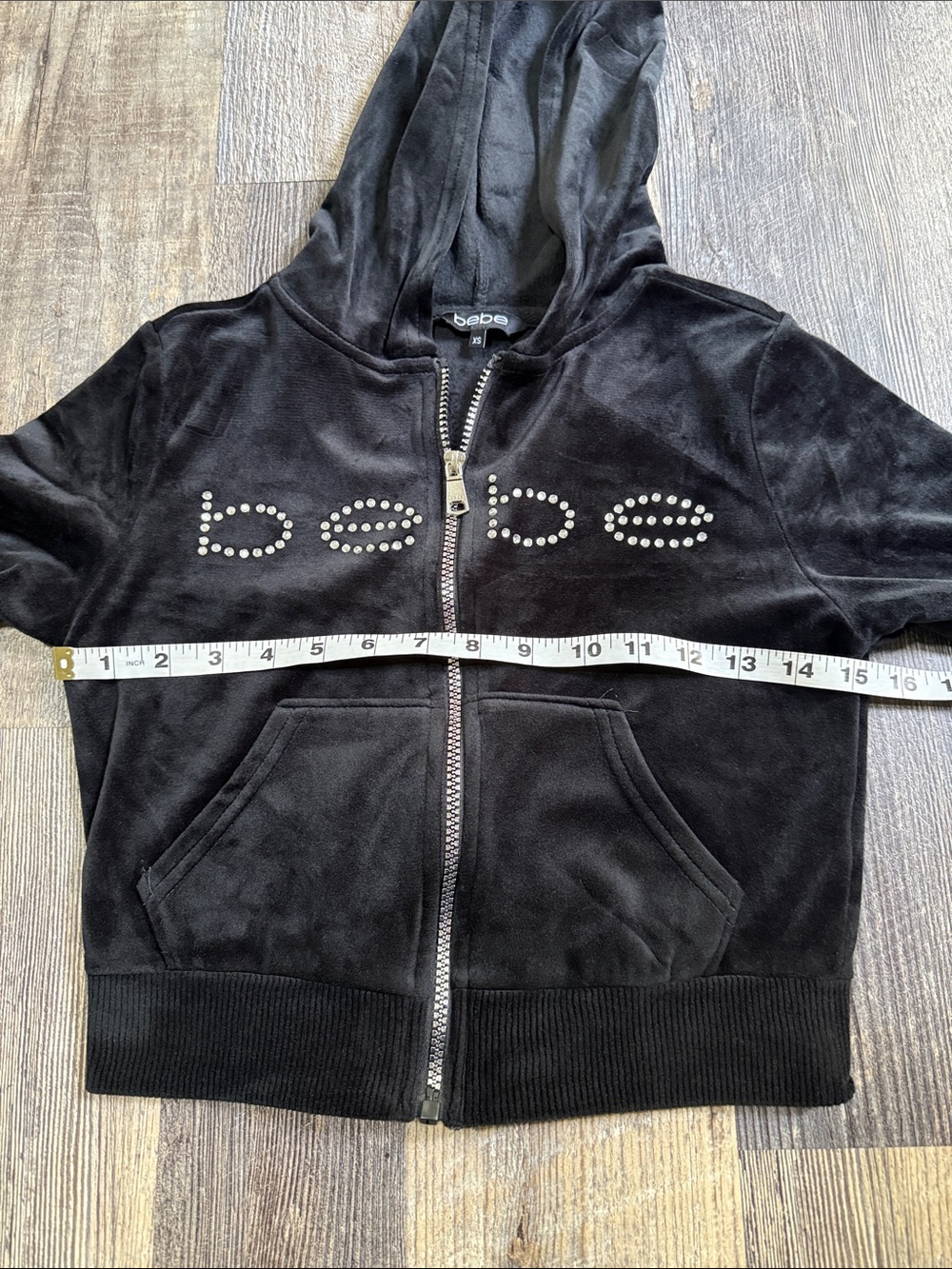 Bebe Black Velour Rhinestone Tracksuit Women’s Size XS Hoodie & Pants - Picture 4 of 12